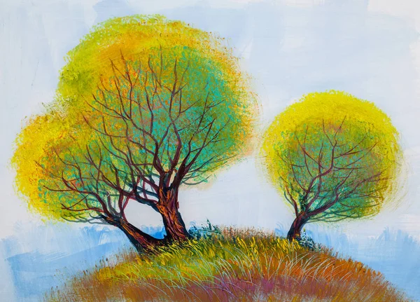 Ölgemälde Landschaft Bunte Bäume Handgemalte Impressionistische Landschaft Freien — Stockfoto