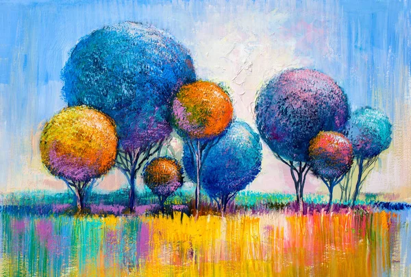 Pintura Óleo Paisaje Árboles Colores Pintado Mano Impresionista Paisaje Aire —  Fotos de Stock