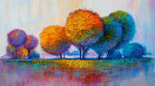 Landschap Olieverfschilderij Kleurrijke Bomen Hand Geschilderd Impressionist Buiten Landschap — Stockfoto