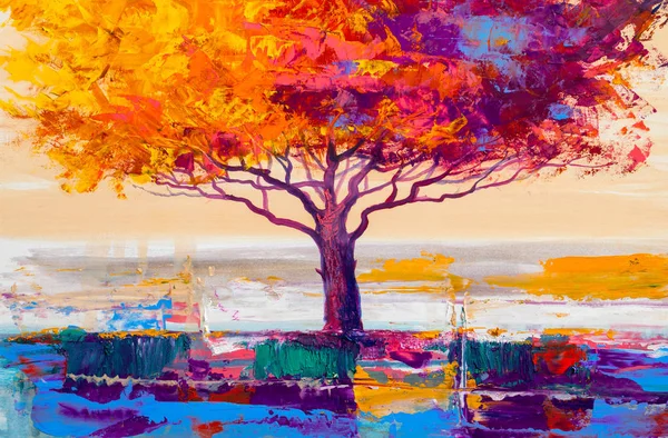 Paisagem Pintura Óleo Árvore Colorida Impressionista Pintado Mão Paisagem Livre — Fotografia de Stock