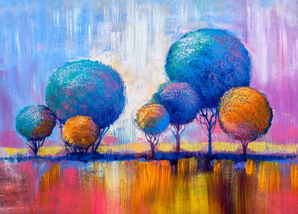 Pintura Óleo Paisaje Árboles Colores Pintado Mano Impresionista Paisaje Aire — Foto de Stock