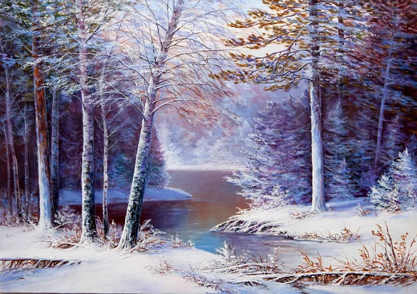 Зимний Пейзаж Рекой — стоковое фото