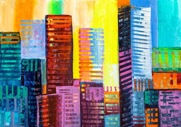 Konstnärlig Målning Skyskrapor Abstrakt Stil Stadsbild — Stockfoto