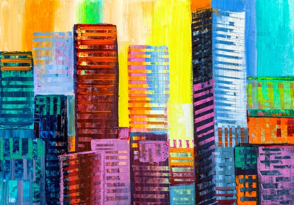 Pintura Artística Arranha Céus Estilo Abstrato Paisagem Urbana — Fotografia de Stock