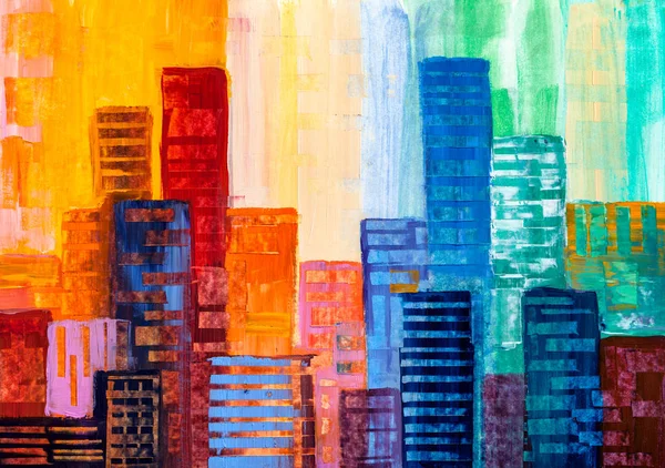 Gökdelenlerin sanatsal tablo. Özet Stil. Cityscape.