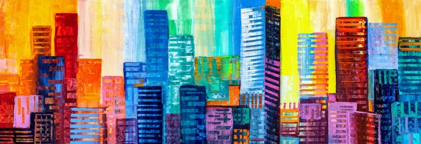 Művészeti Festészet Felhőkarcolók Absztrakt Stílus Városkép Panoráma — Stock Fotó