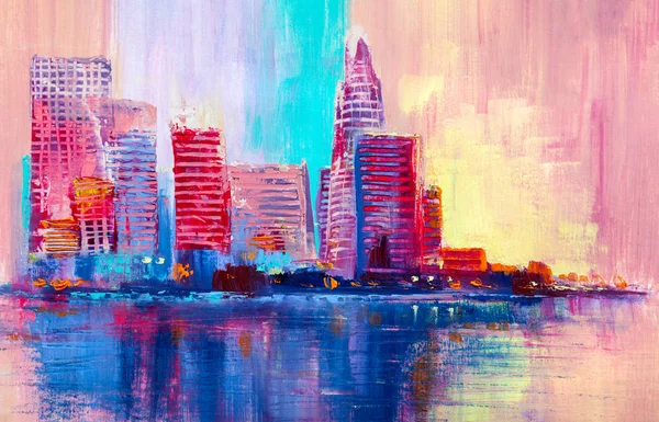 Pintura Artística Arranha Céus Estilo Abstrato Pinturas Óleo Cityscape — Fotografia de Stock