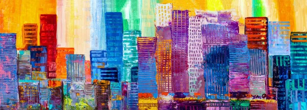 Pintura Artística Rascacielos Estilo Abstracto Paisaje Urbano Panorama —  Fotos de Stock