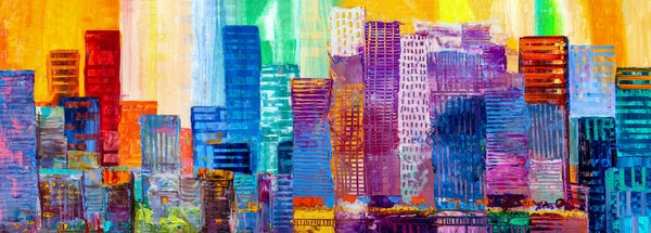 Peinture Artistique Gratte Ciels Style Abstrait Panorama Paysage Urbain — Photo