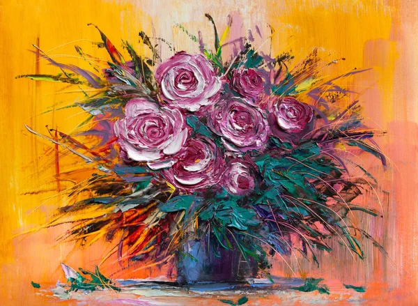 Pittura Olio Mazzo Rose Stile Impressionista — Foto Stock