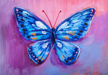Mavi kelebek yağlıboya resim