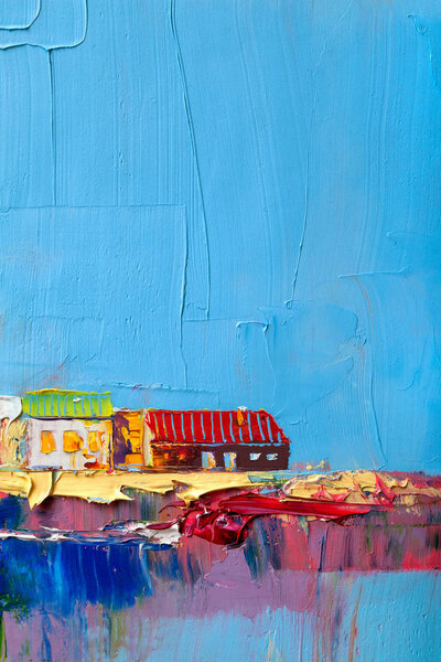 Abstract painting of city buildings