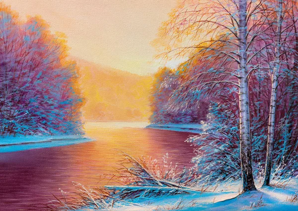 Зимовий ліс з річкою — стокове фото