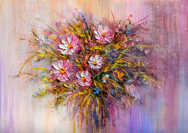 Oil painting a bouquet of flowers . — Stock Photo, Image