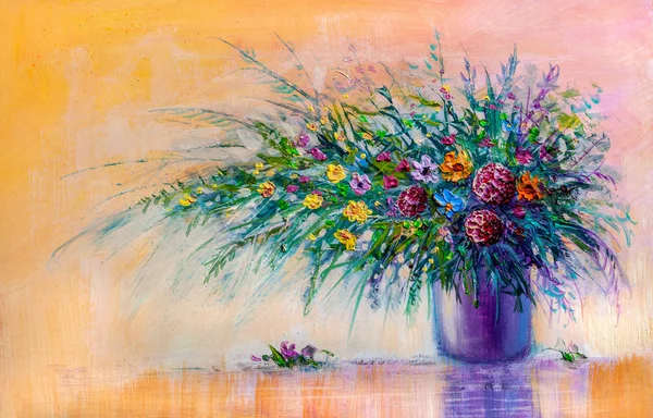 Pintura al óleo un ramo de flores  . — Foto de Stock
