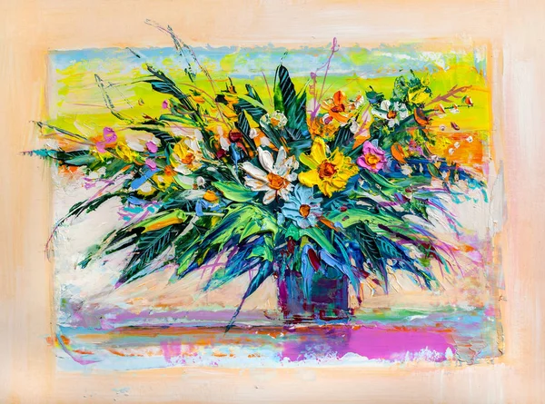 Olieverfschilderij een boeket van bloemen . — Stockfoto
