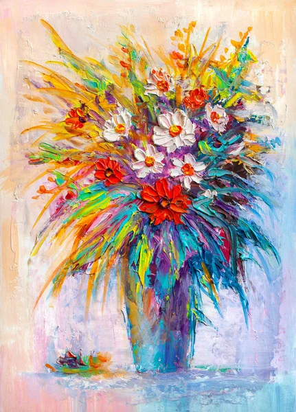 Pintura al óleo Daisy flores — Foto de Stock