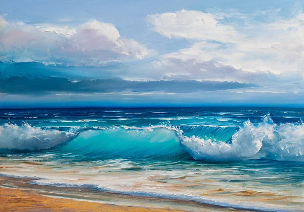 Pintura a óleo do mar sobre tela . — Fotografia de Stock