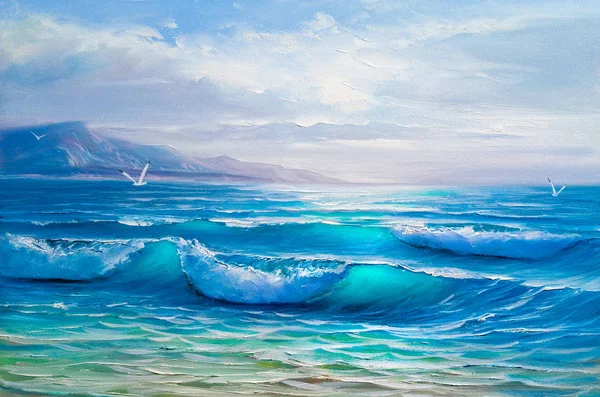キャンバス上の海の油彩画。スケッチ. — ストック写真
