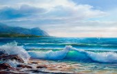 Картина, постер, плакат, фотообои "sunset on the sea, painting by oil on canvas.", артикул 274885104