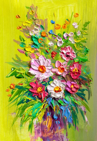 Malowanie olejem bukiet kwiatów . — Zdjęcie stockowe