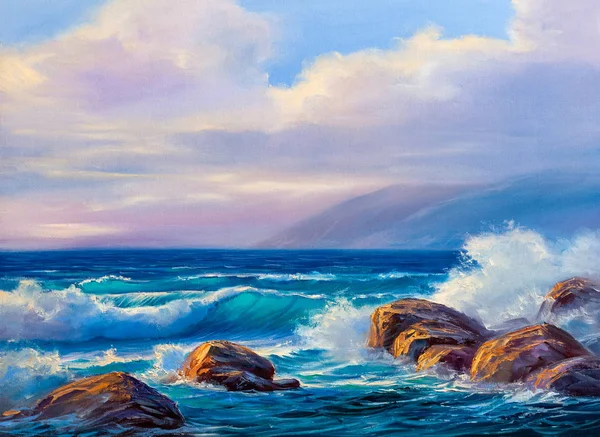 Sunset on the sea, painting by oil on canvas. — Stock Photo, Image