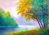 Картина, постер, плакат, фотообои "oil painting landscape , beautiful river.", артикул 292328828