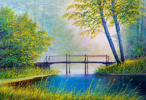 油絵風景、美しい川. — ストック写真