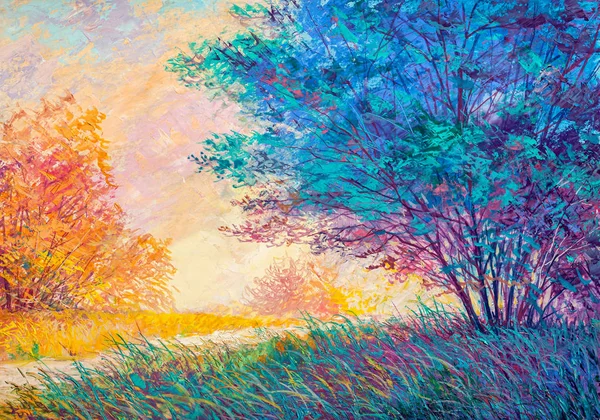 Originale pittura ad olio del paesaggio autunnale — Foto Stock