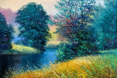 Yağlı boya peyzaj - renkli orman 