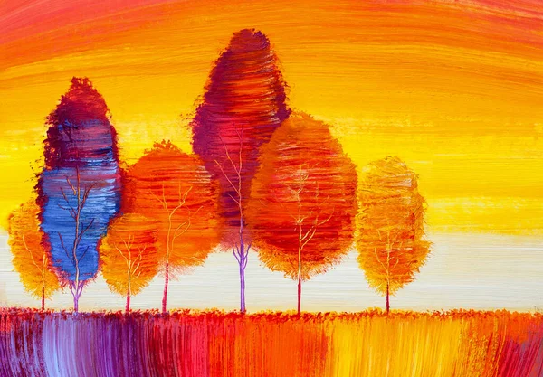 Bosque Otoño Hojas Naranja Pintura Óleo Paisaje — Foto de Stock