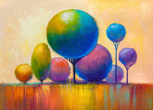 Pintura Óleo Paisaje Árboles Colores Pintado Mano Impresionista Paisaje Aire —  Fotos de Stock