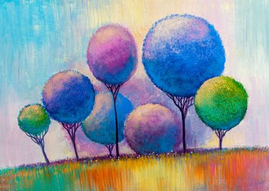 Göldeki ağaçlar. El Boyalı Empresyonist. Petrol boyama manzarası