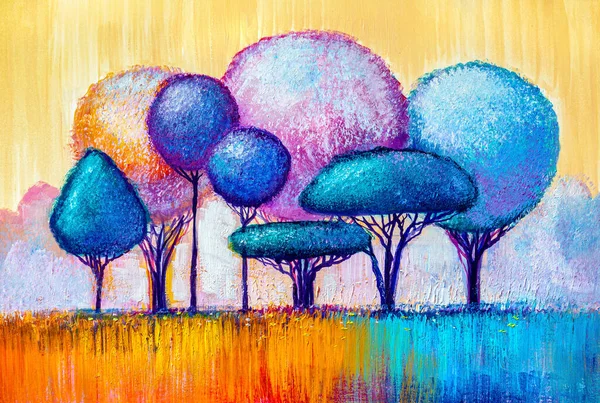 Oil Painting Landscape Colorful Trees Hand Painted Impressionist Outdoor Landscape — Stock Photo, Image