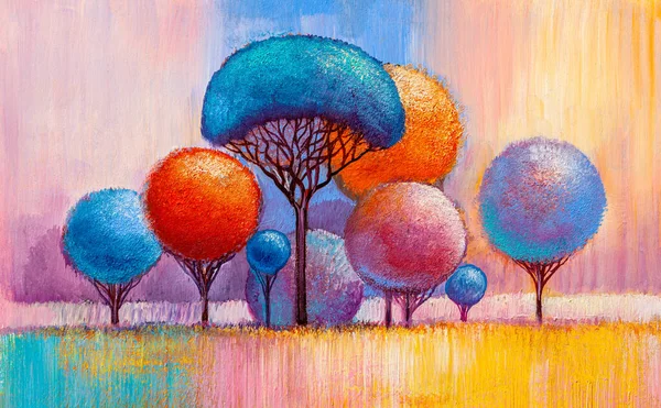 Oil Painting Landscape Colorful Trees Hand Painted Impressionist Outdoor Landscape — Stock Photo, Image