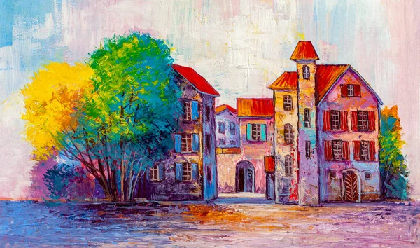 Soyut resim şehri. Yaratıcı arka plan, doku, duvar kağıdı. Çağdaş sanat.