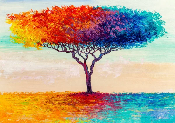 Olieverfschilderij Landschap Kleurrijke Abstracte Boom Hand Geschilderd Impressionist — Stockfoto