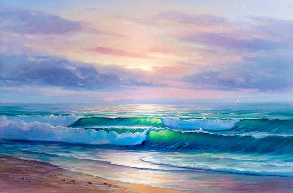 Morning Sea Wave Illustration Oil Painting Paints Canvas — Stock Photo, Image