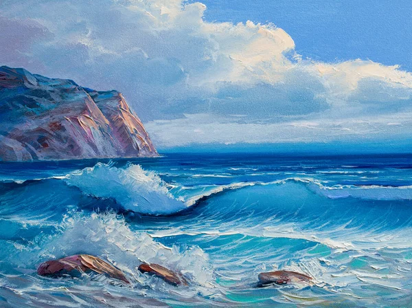 Синя Морська Хвиля Ілюстрація Олійні Фарби Полотні — стокове фото