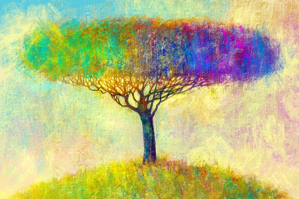 Bunte Abstrakte Baum Handgemalter Impressionist Digitale Kunst Malerei Landschaft — Stockfoto