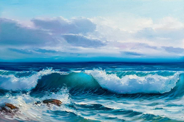 Onda Mare Blu Illustrazione Pittura Olio Tela — Foto Stock