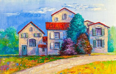 Soyut resim şehri. Yaratıcı arka plan, doku, duvar kağıdı. Çağdaş sanat.