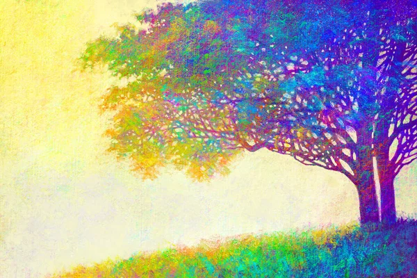 Kolorowe Abstrakcyjne Drzewa Ręcznie Malowany Impresjonista Cyfrowy Obraz Artystyczny Krajobraz — Zdjęcie stockowe