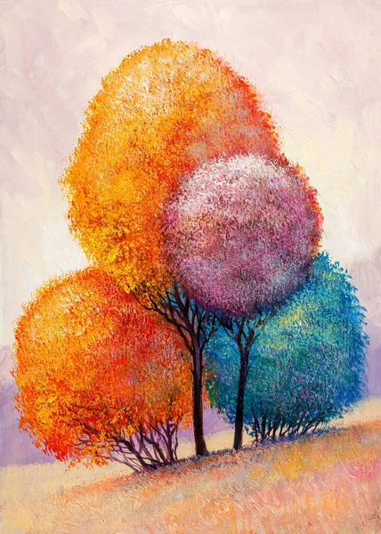 Paisagem Pintura Óleo Floresta Outono Colorido Impressionista Pintado Mão — Fotografia de Stock