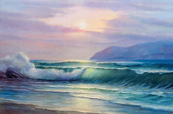 Morning Sea Wave Illustration Oil Painting Paints Canvas — Stock Photo, Image