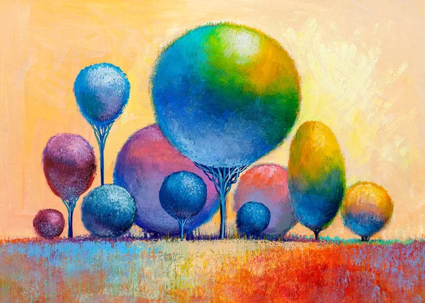 Oil Painting Landscape Colorful Abstract Trees Hand Painted Impressionist Outdoor — Stock Photo, Image