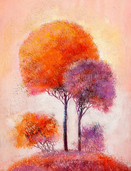 Olieverfschilderij Landschap Kleurrijke Abstracte Bomen Hand Geschilderd Impressionist — Stockfoto