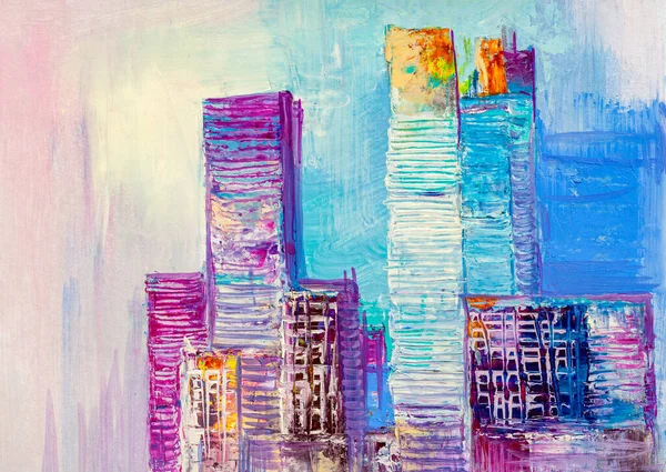 Pintura Artística Rascacielos Estilo Abstracto Paisaje Urbano Panorama —  Fotos de Stock