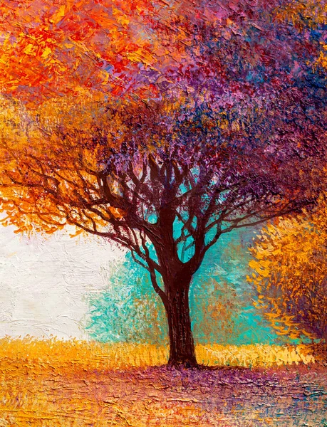 Pintura Óleo Paisaje Árbol Abstracto Colorido Impresionista Pintado Mano — Foto de Stock