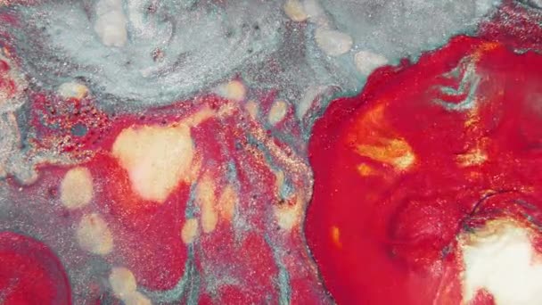 Peintures Pétillantes Colorées Mélangent Dans Beaux Motifs Encre Huile Rouge — Video